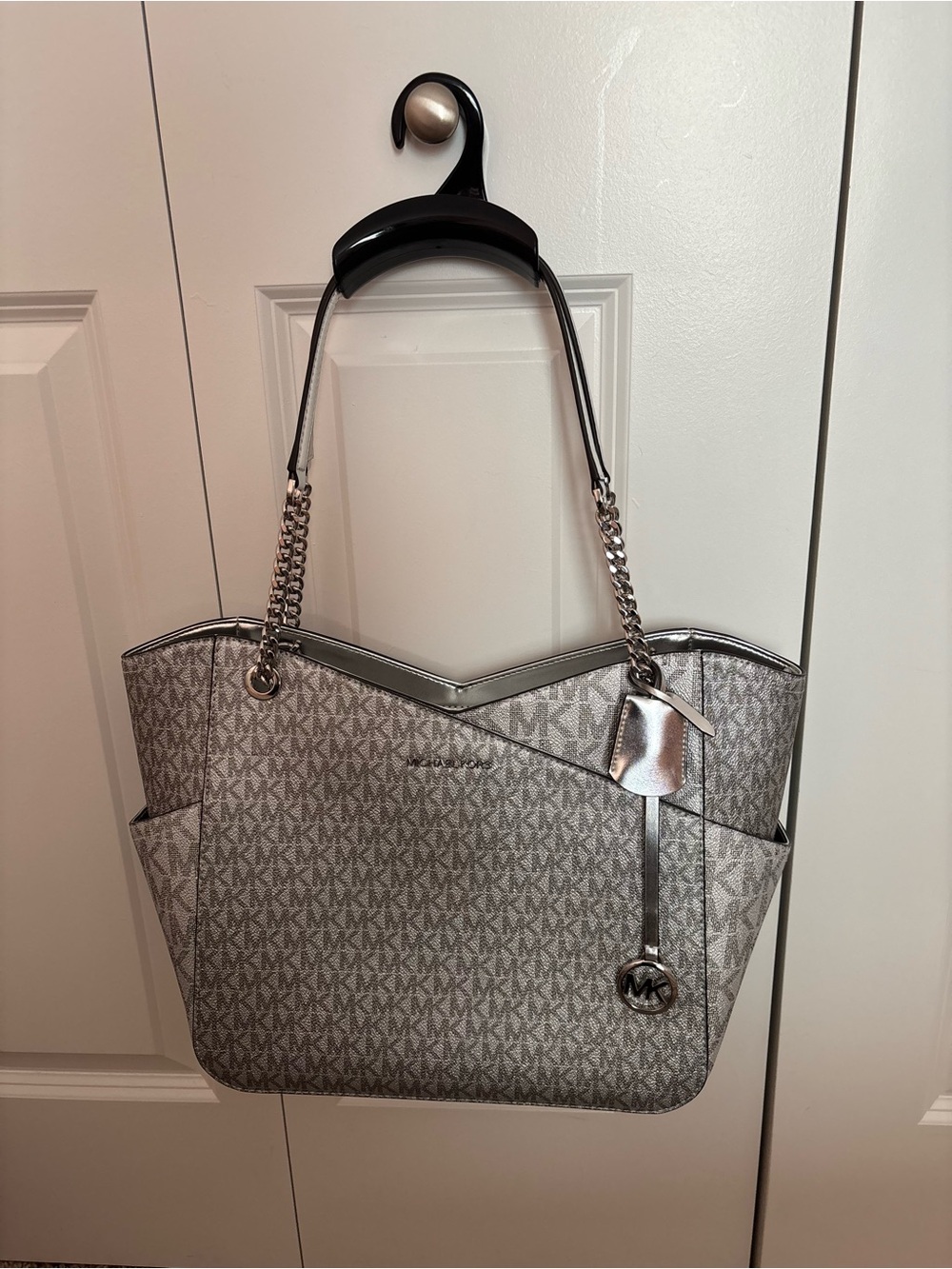 Michael Kors Silver MK-Print Chain Strap Tote
